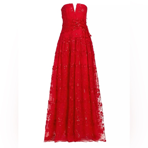 Monique Lhuillier Embroided Strapless Gown - Picture 7 of 14